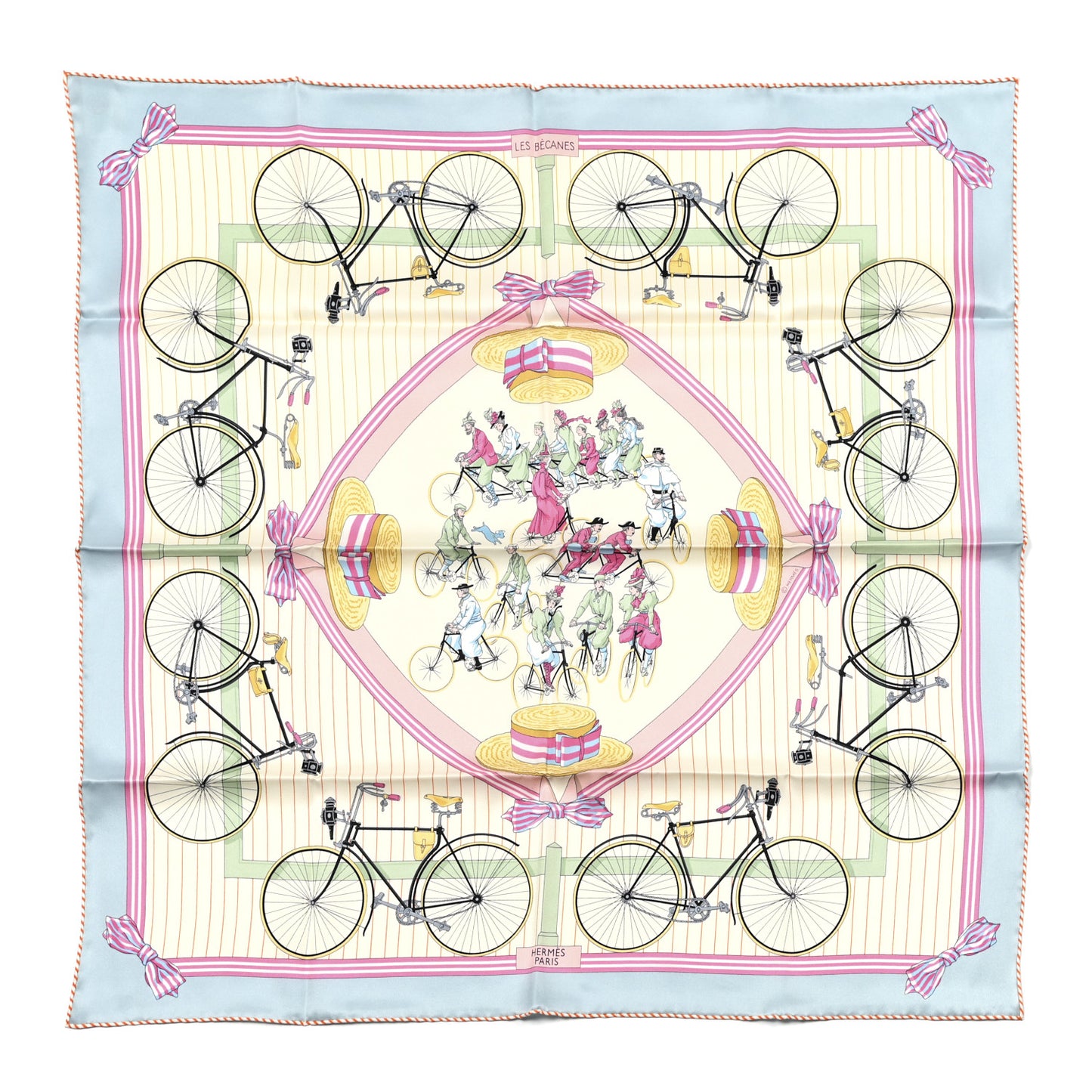 Silk Vintage Les Becanes Scarf 70 Bleu Glacier Ivoire