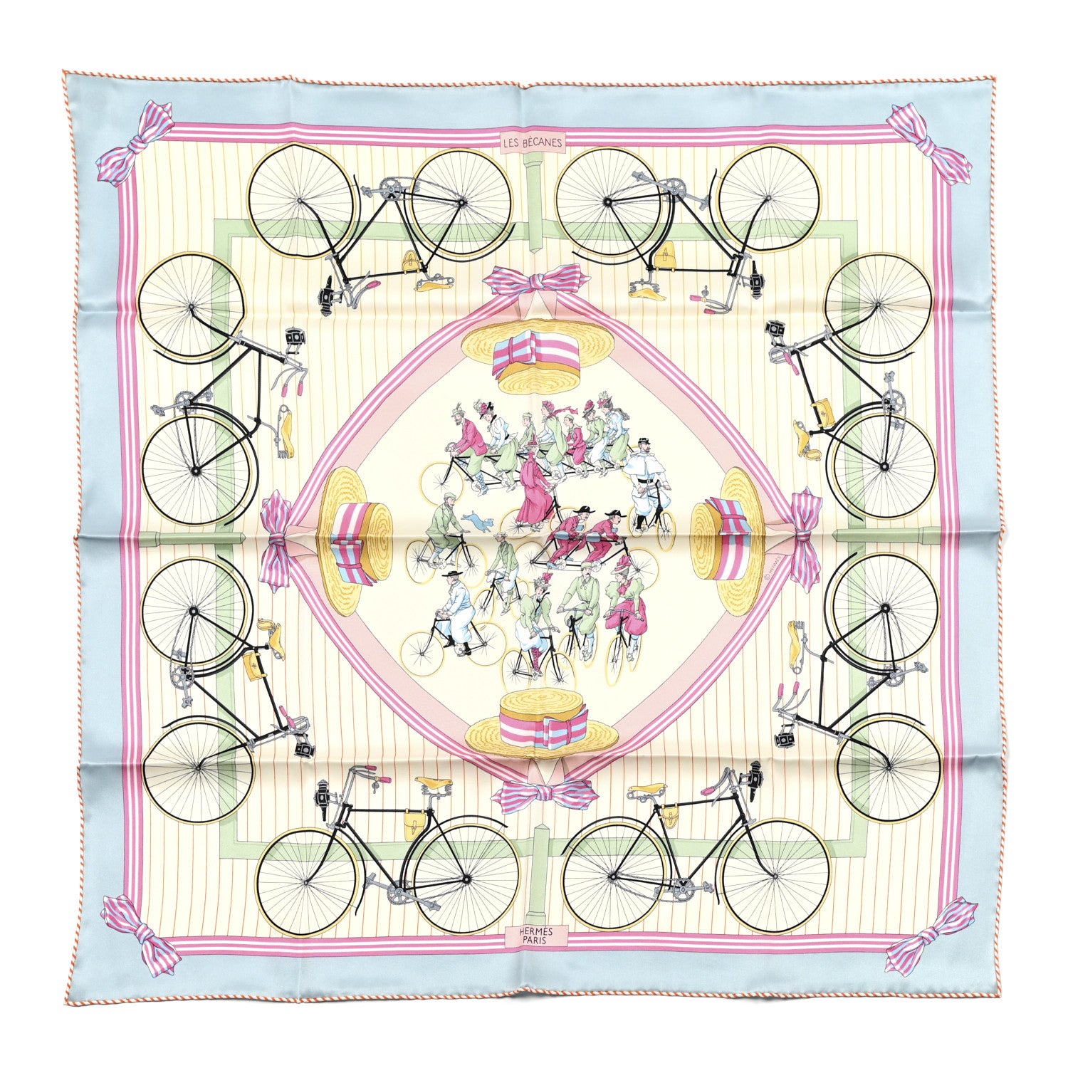Hermes Silk Vintage Les Becanes Scarf 70 Bleu Glacier Ivoire 1 of 5