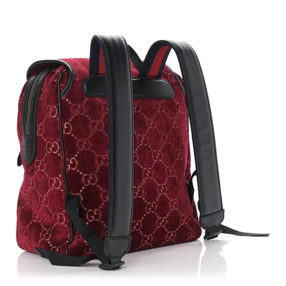 Gucci Velvet GG Monogram Textured Calfskin Web Small Double Buckle Backpack Red Cipria Black 3 of 9