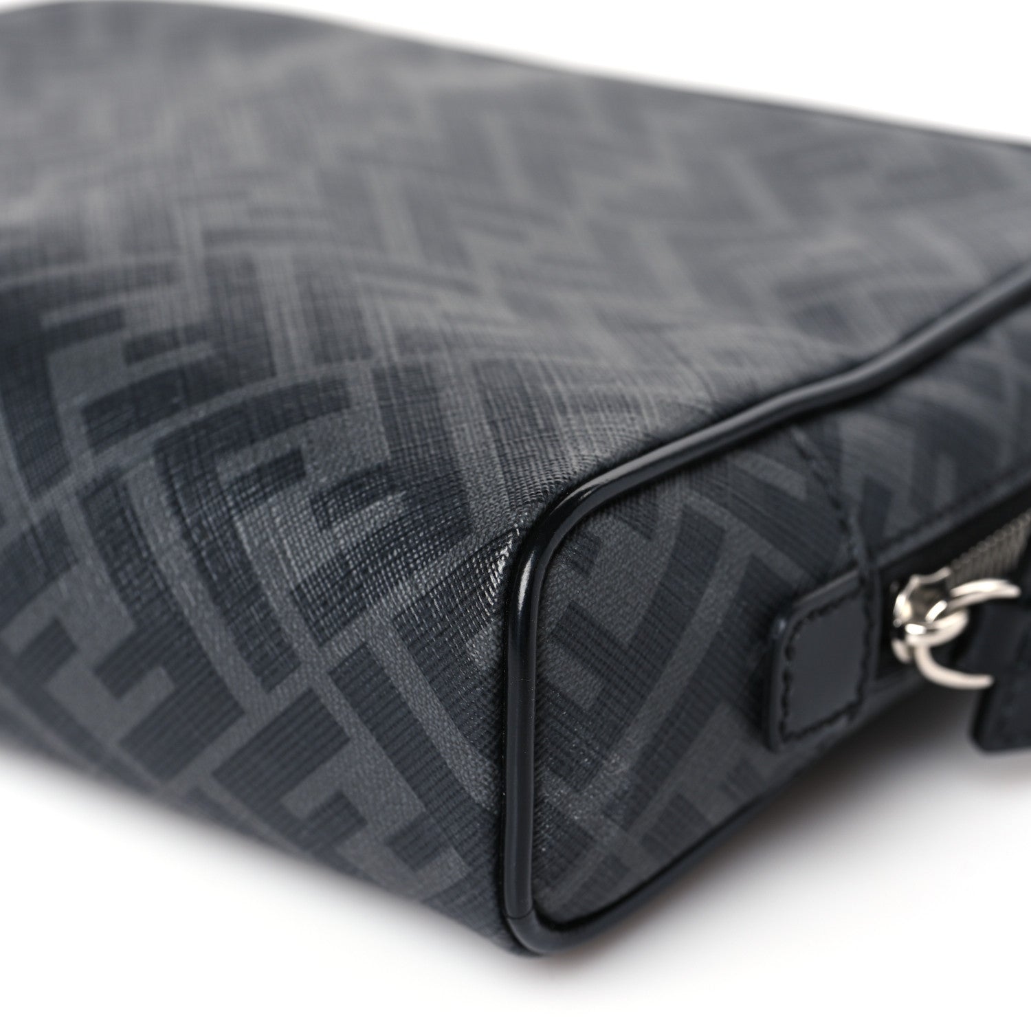 Fendi Glazed Fabric Vitello Brush FF 1974 Toiletry Case Black 9 of 9