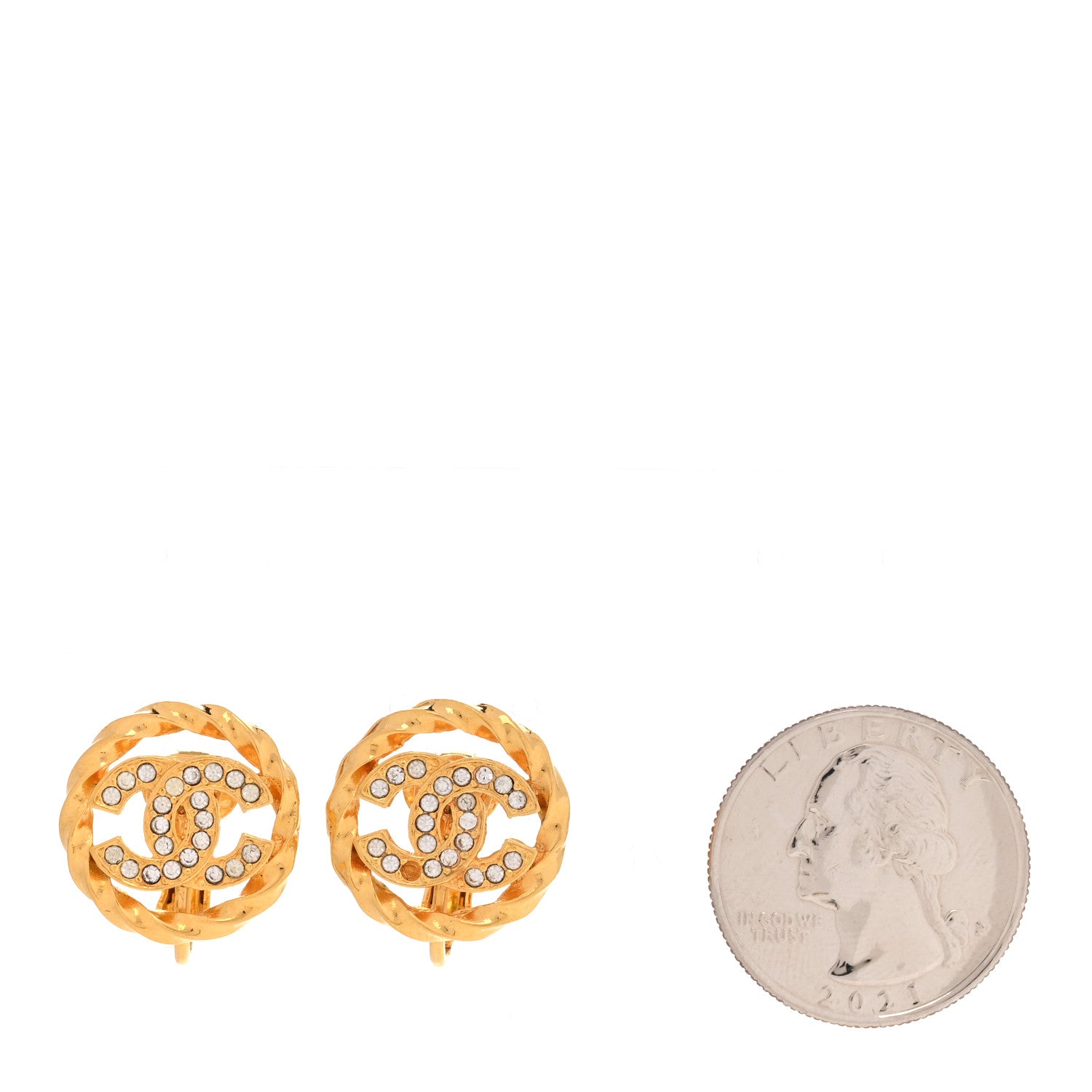 Chanel Crystal CC Round Clip On Earrings Gold 2 of 5