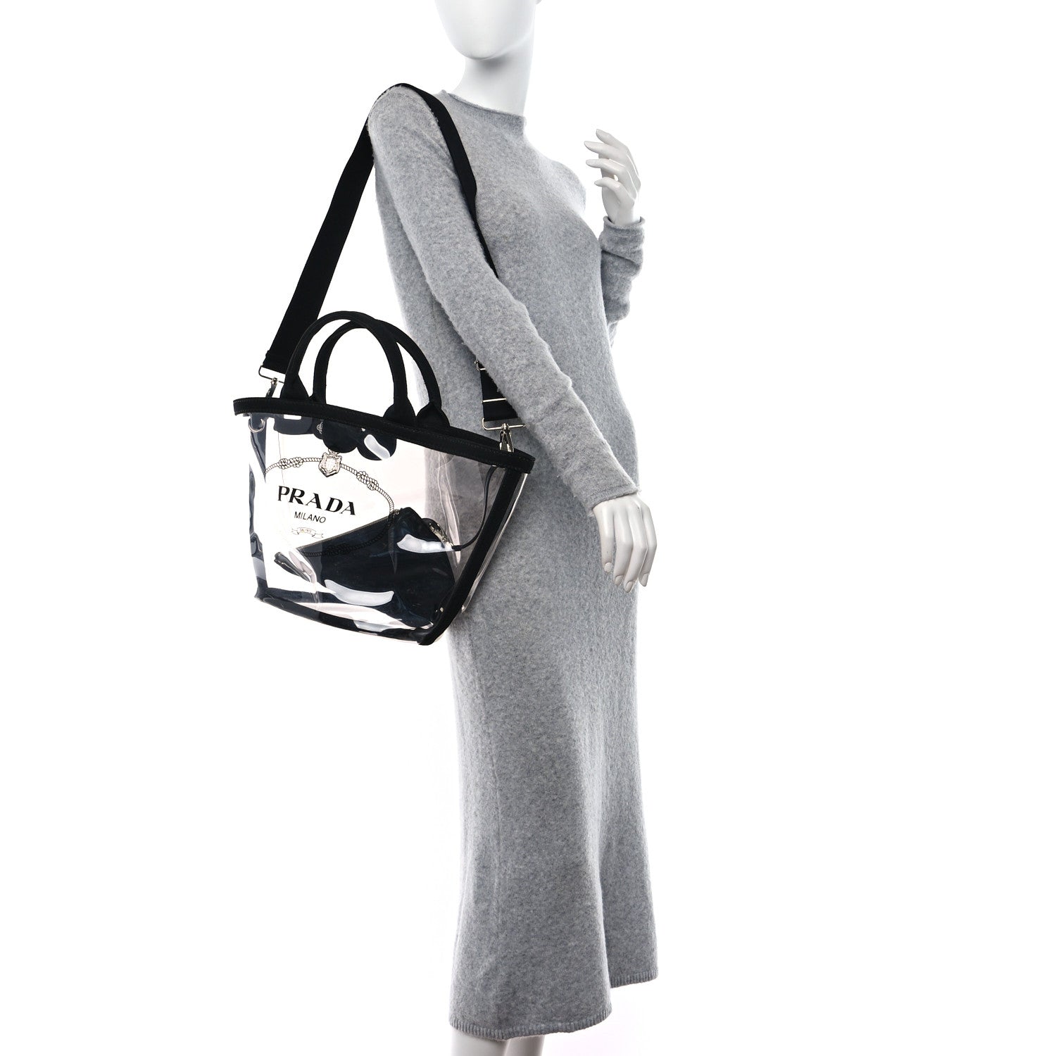 Prada Plexiglass Canapa Small Shopper Tote Black 2 of 9
