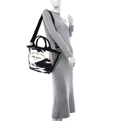 Prada Plexiglass Canapa Small Shopper Tote Black 2 of 9