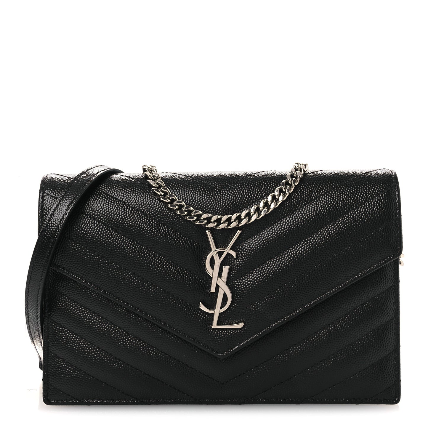 Grain De Poudre Matelasse Chevron Monogram Chain Wallet Black