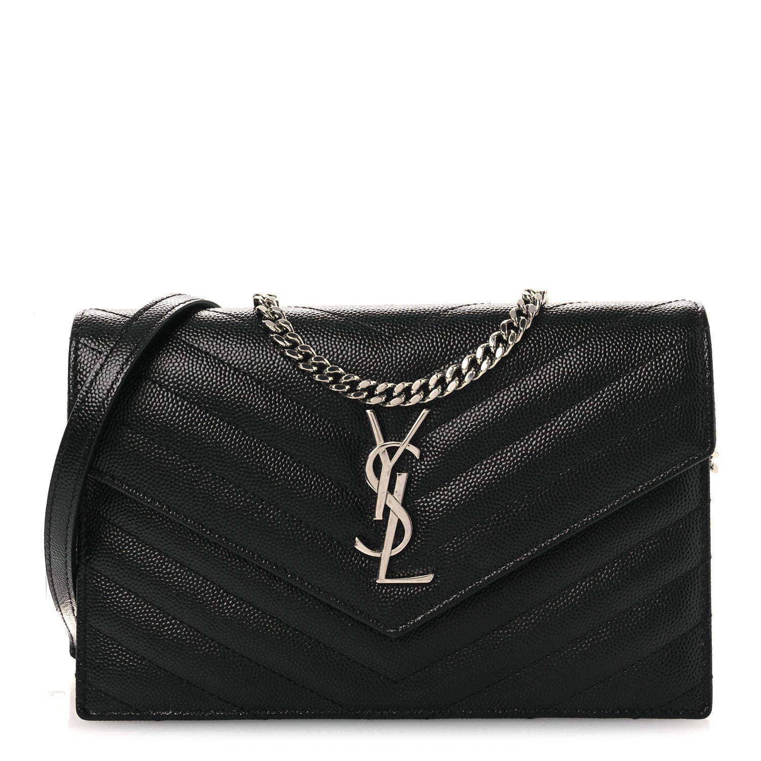 Saint Laurent Grain De Poudre Matelasse Chevron Monogram Chain Wallet Black 1 of 11
