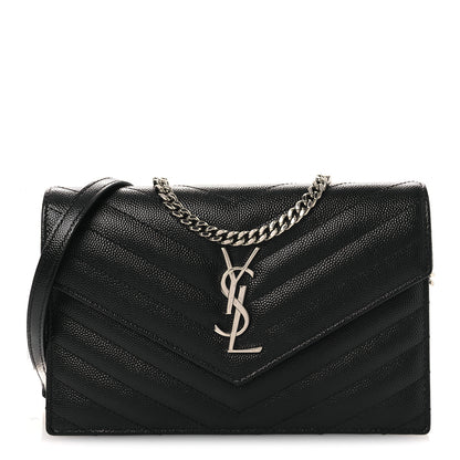 Saint Laurent Grain De Poudre Matelasse Chevron Monogram Chain Wallet Black 1 of 11