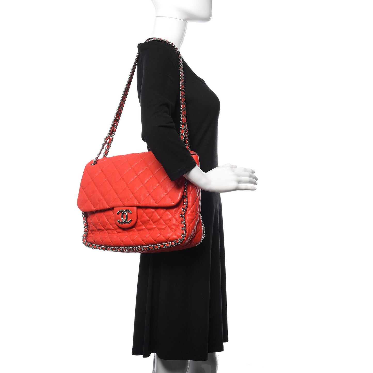 Washed Lambskin Quilted Maxi Chain Around Flap Red