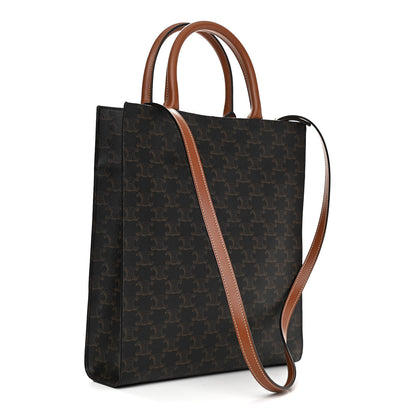 Celine Triomphe Canvas Calfskin Small Vertical Cabas Tan 3 of 9
