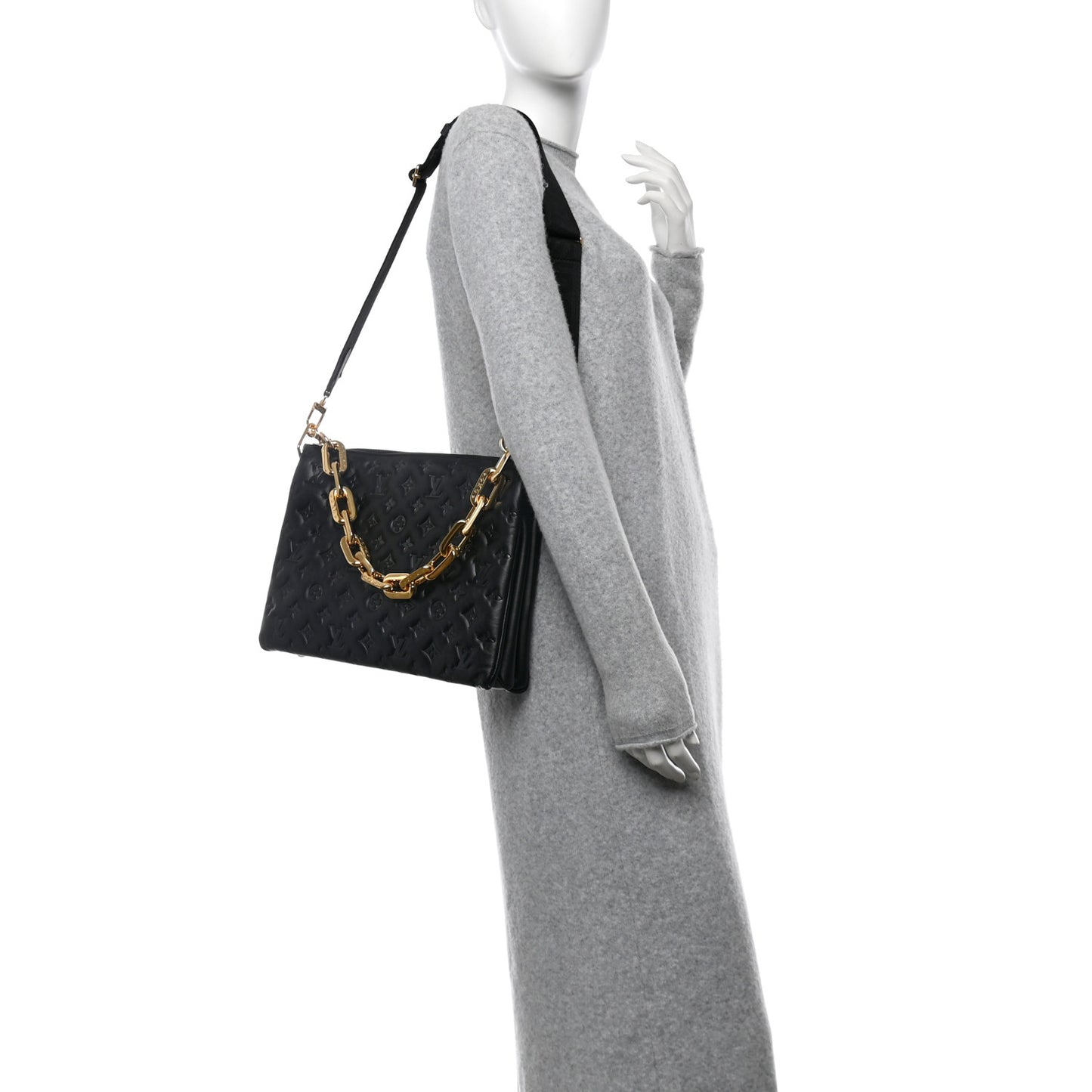 Lambskin Embossed Monogram Coussin MM Black