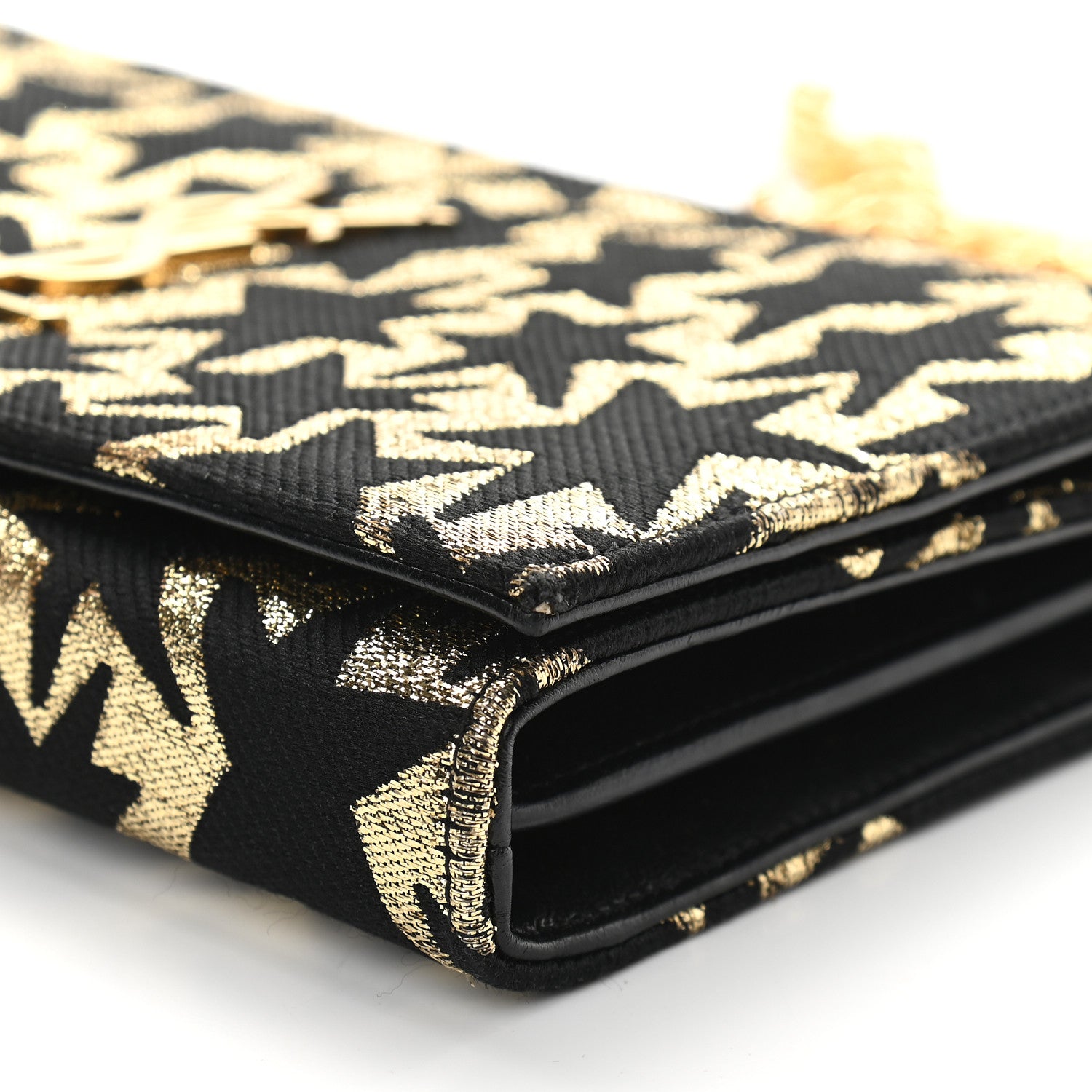 Saint Laurent Canvas Star Print Monogram Chain Wallet Gold Black 9 of 9