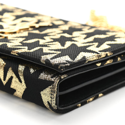Saint Laurent Canvas Star Print Monogram Chain Wallet Gold Black 9 of 9