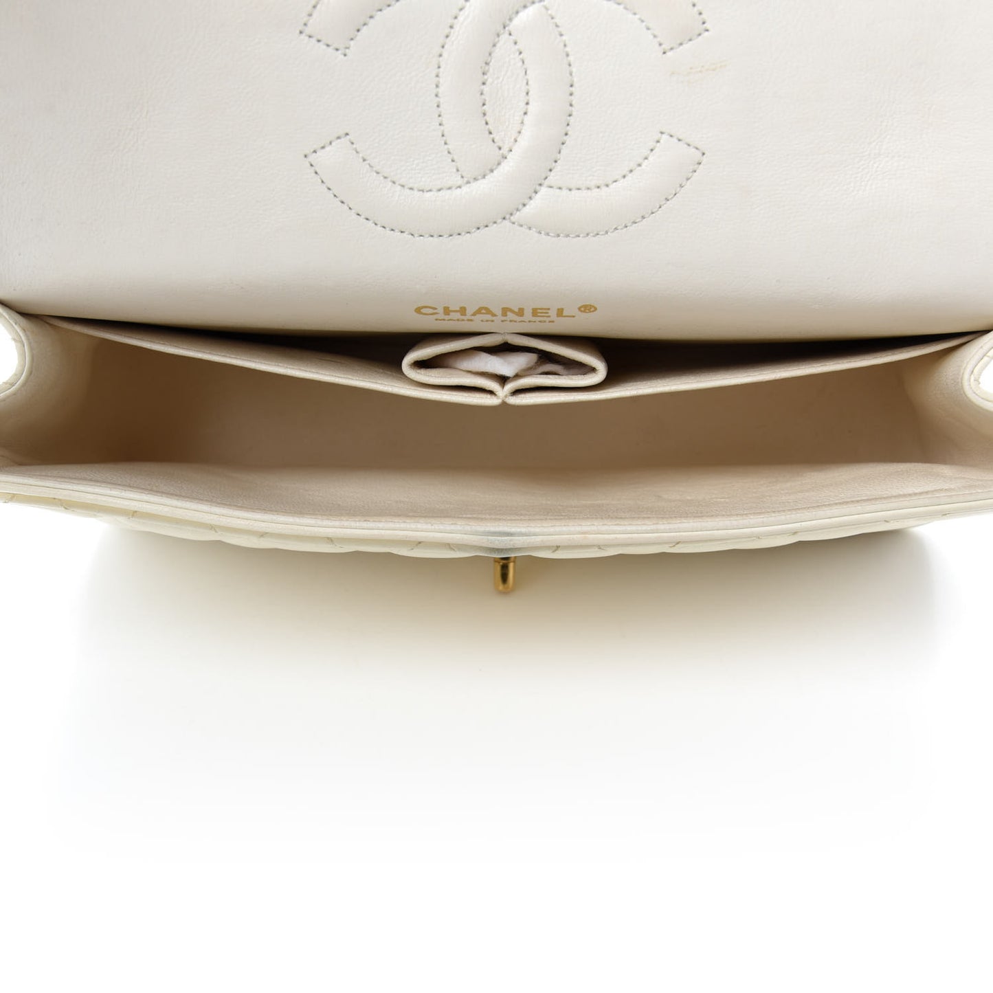 Lambskin Quilted Medium Double Flap White