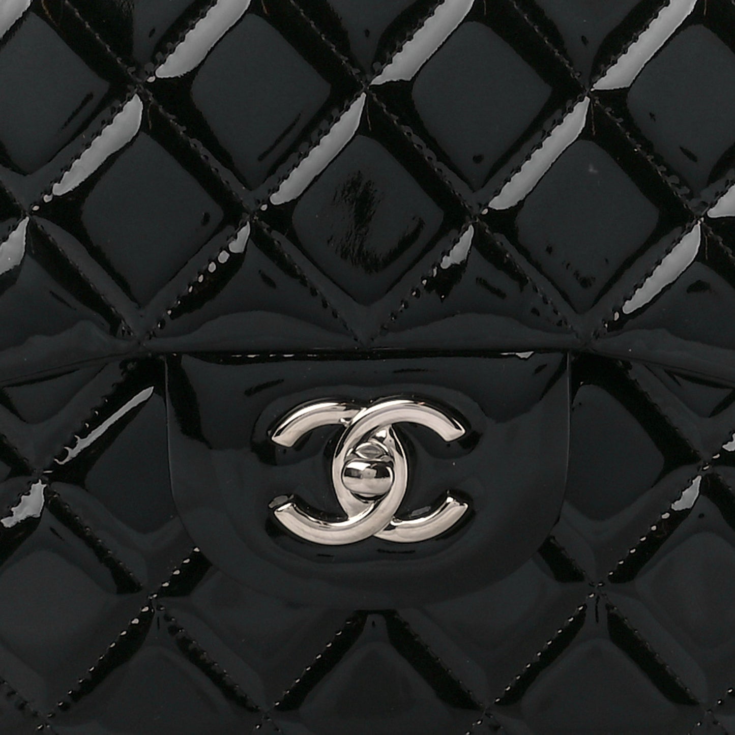 Patent Quilted Jumbo Double Flap Black
