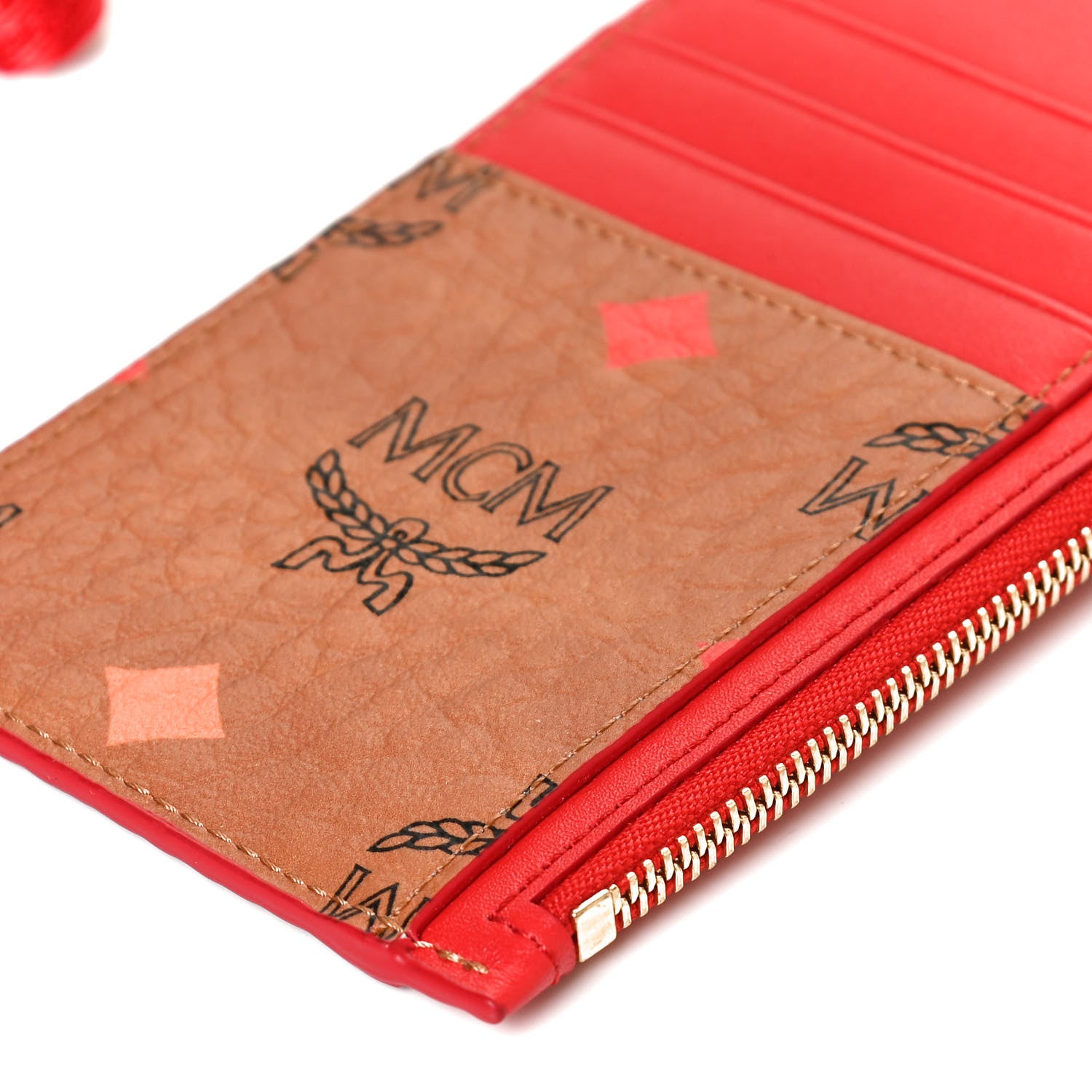MCM Skyoptic Visetos Mini Lanyard Card Case Holder Spectrum Diamond Cognac Red 8 of 9