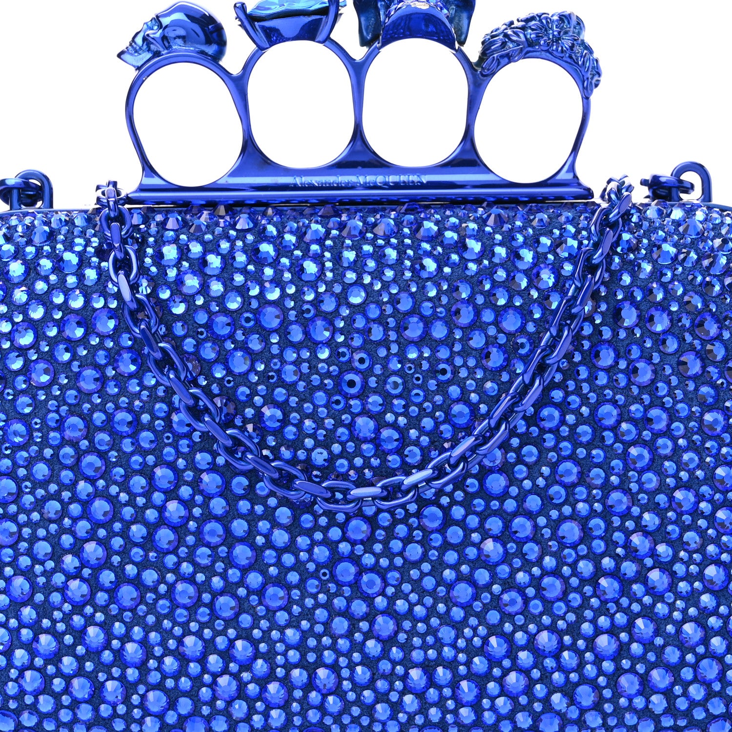 Alexander McQueen Crystal Jeweled Knuckle Duster Box Clutch Electric Blue 7 of 9