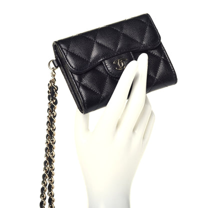 Chanel Caviar Quilted Flap Card Holder Chain Wristlet Black 2 of 8