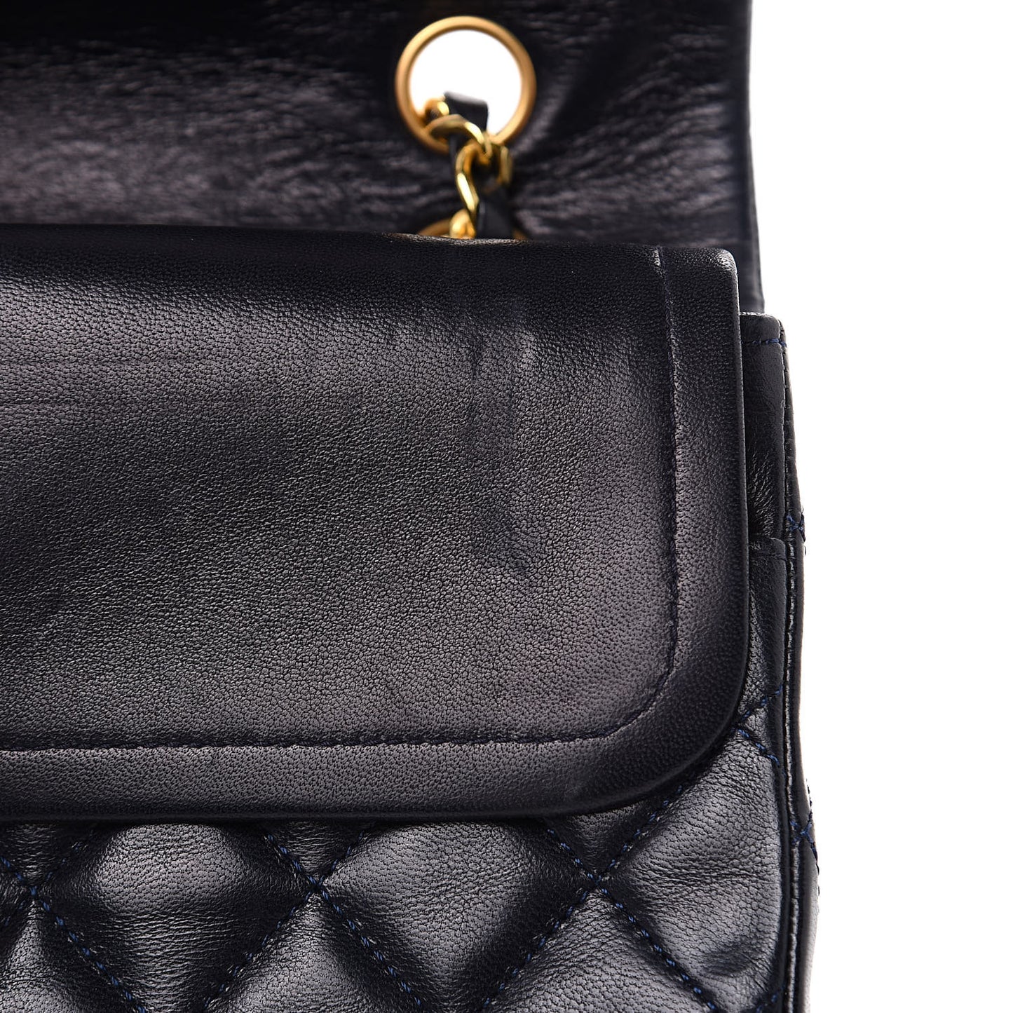 Lambskin Quilted Medium Double Flap Navy