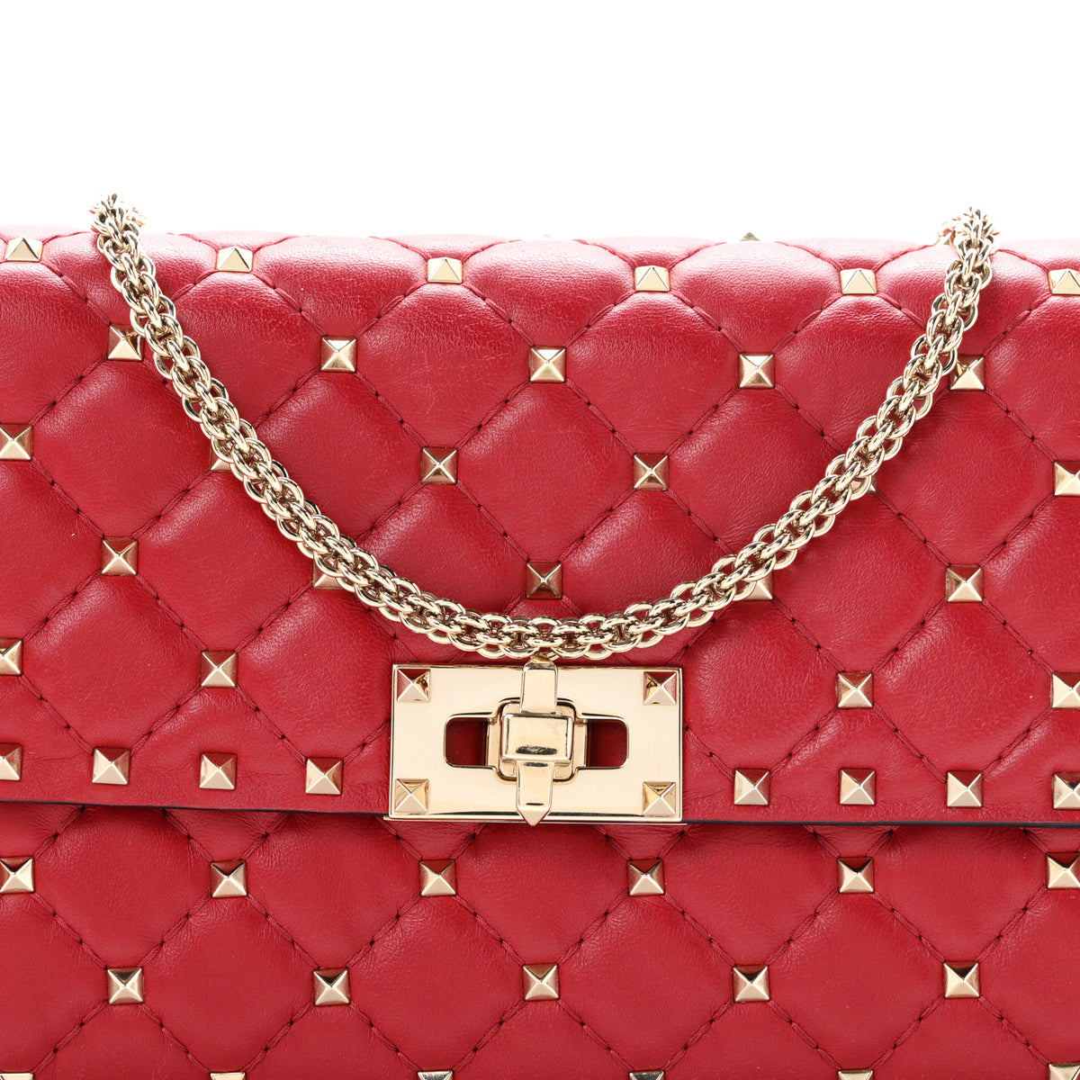Valentino Garavani Lambskin Rockstud Spike Wallet on Chain Red 7 of 9