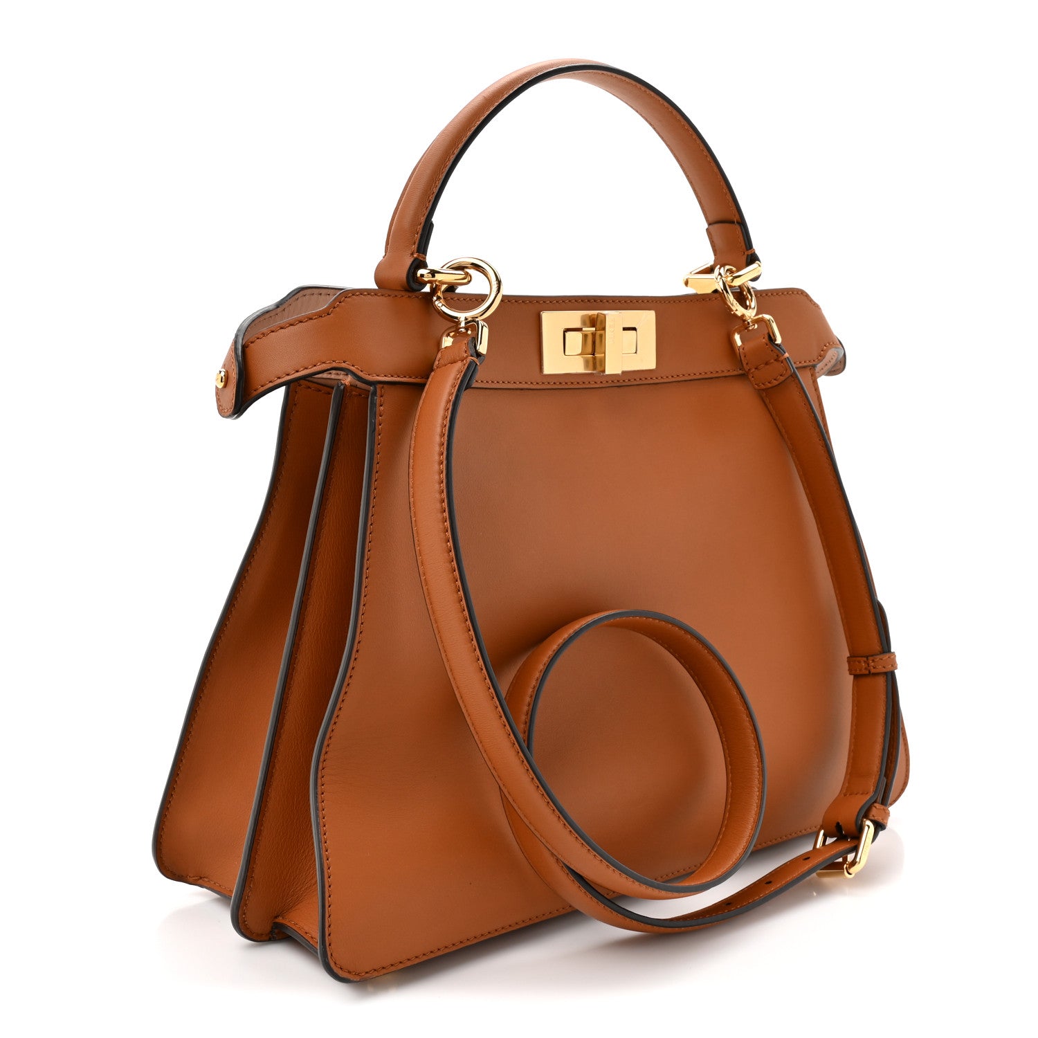 Fendi Vitello Seta Shiny Nappa Medium Peekaboo I SEE U Satchel Brandy Light Rose 5 of 25