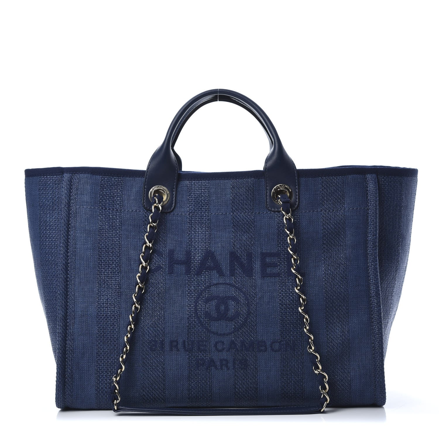 Chanel Mixed Fibers Striped Medium Deauville Tote Navy Blue 1 of 10
