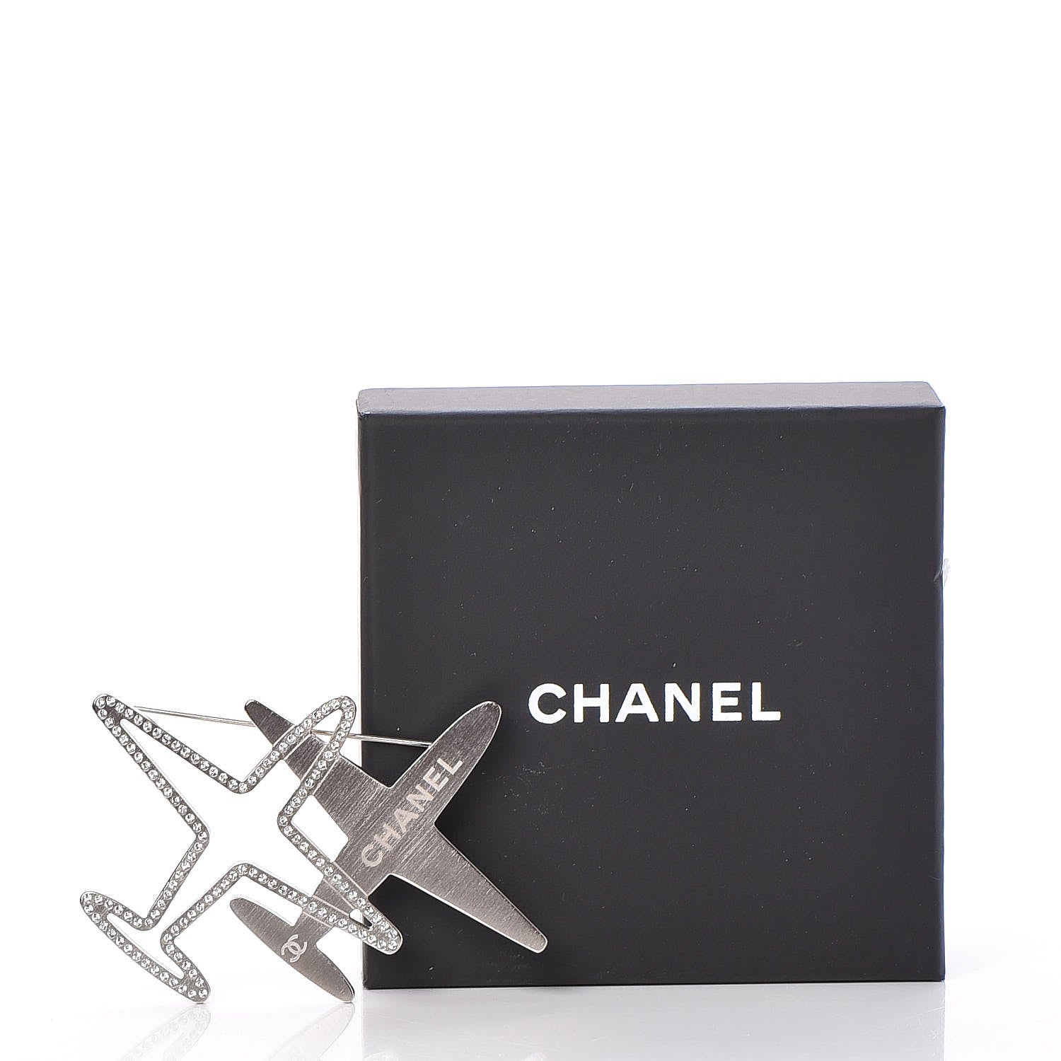 Chanel Crystal Metal CC Airplane Brooch Silver 5 of 5