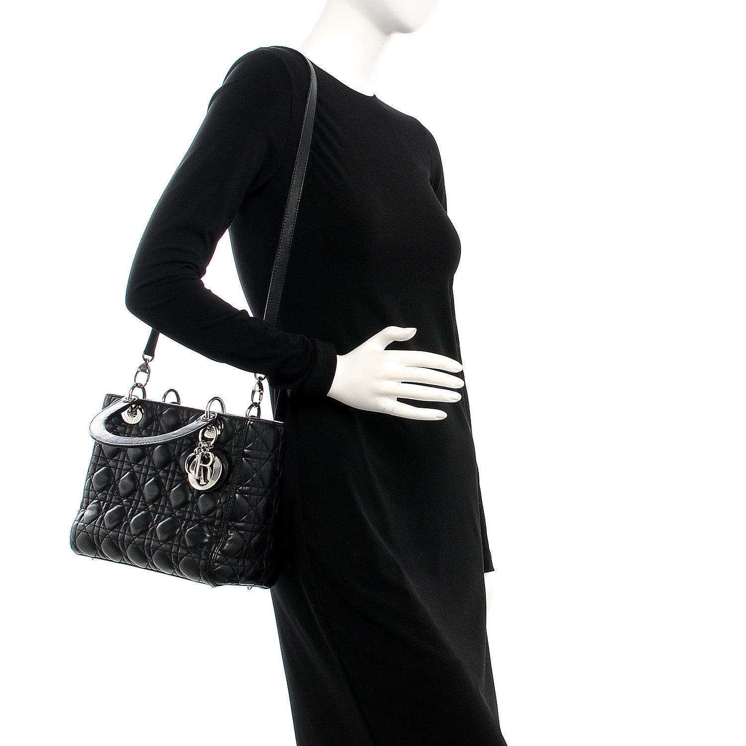 Christian Dior Lambskin Cannage Medium Lady Dior Black 2 of 16