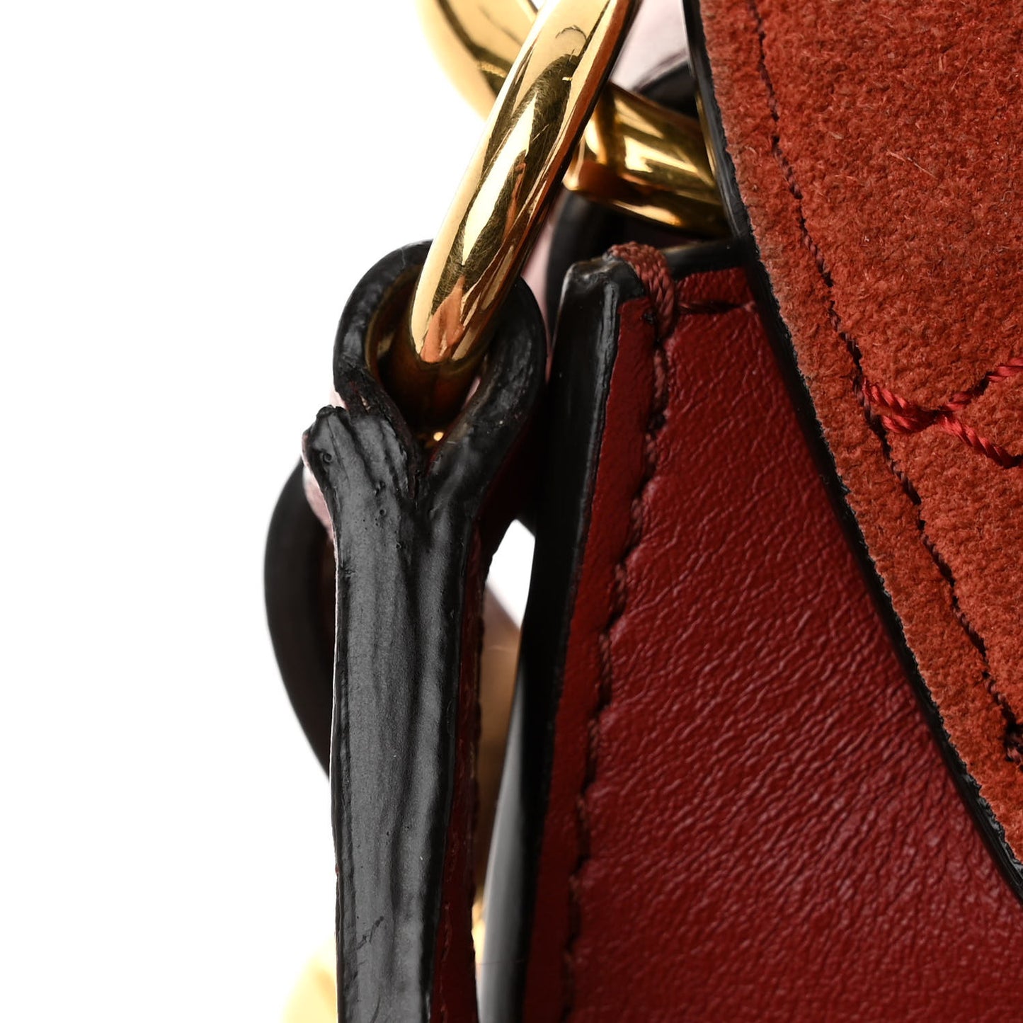 Suede Calfskin Quilted Embroidered Small Tess Saddle Bag Reddish Brown