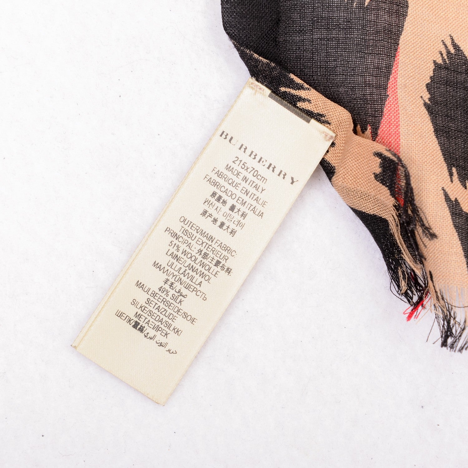 Burberry Wool Silk Animal Check Lightweight Scarf Camel 4 of 8