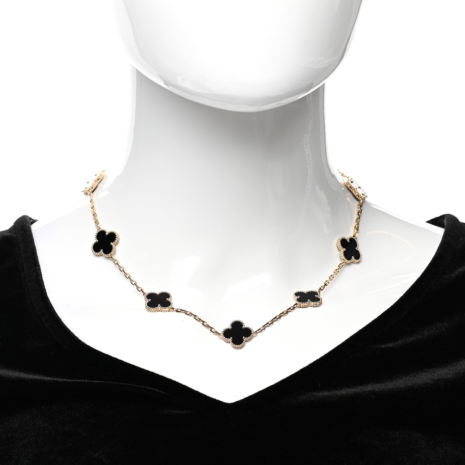 Van Cleef & Arpels 18K Yellow Gold Black Onyx 10 Motifs Vintage Alhambra Necklace 2 of 7