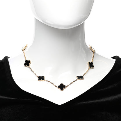 Van Cleef & Arpels 18K Yellow Gold Black Onyx 10 Motifs Vintage Alhambra Necklace 2 of 7