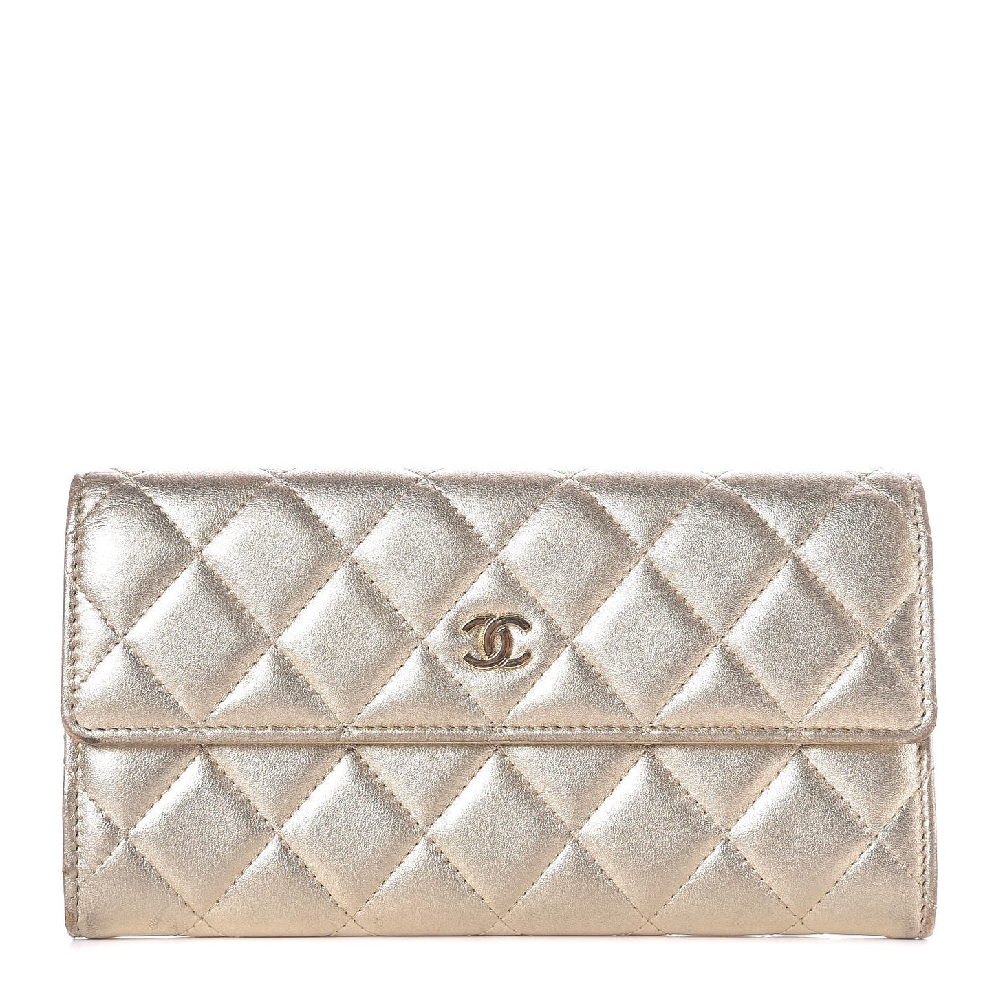 Metallic Quilted Flap Wallet Gold