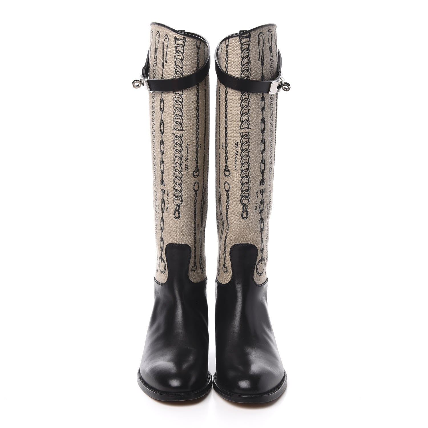 Hermes Box Camp Canvas String Dechainee Kelly Jumping Boots 38.5 Black 2 of 9