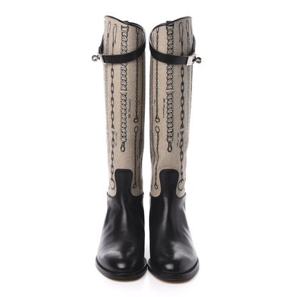 Hermes Box Camp Canvas String Dechainee Kelly Jumping Boots 38.5 Black 2 of 9