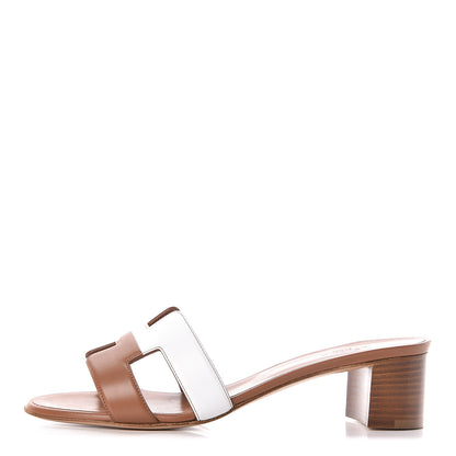Hermes Calfskin Oasis Sandals 38.5 Gold White 1 of 10