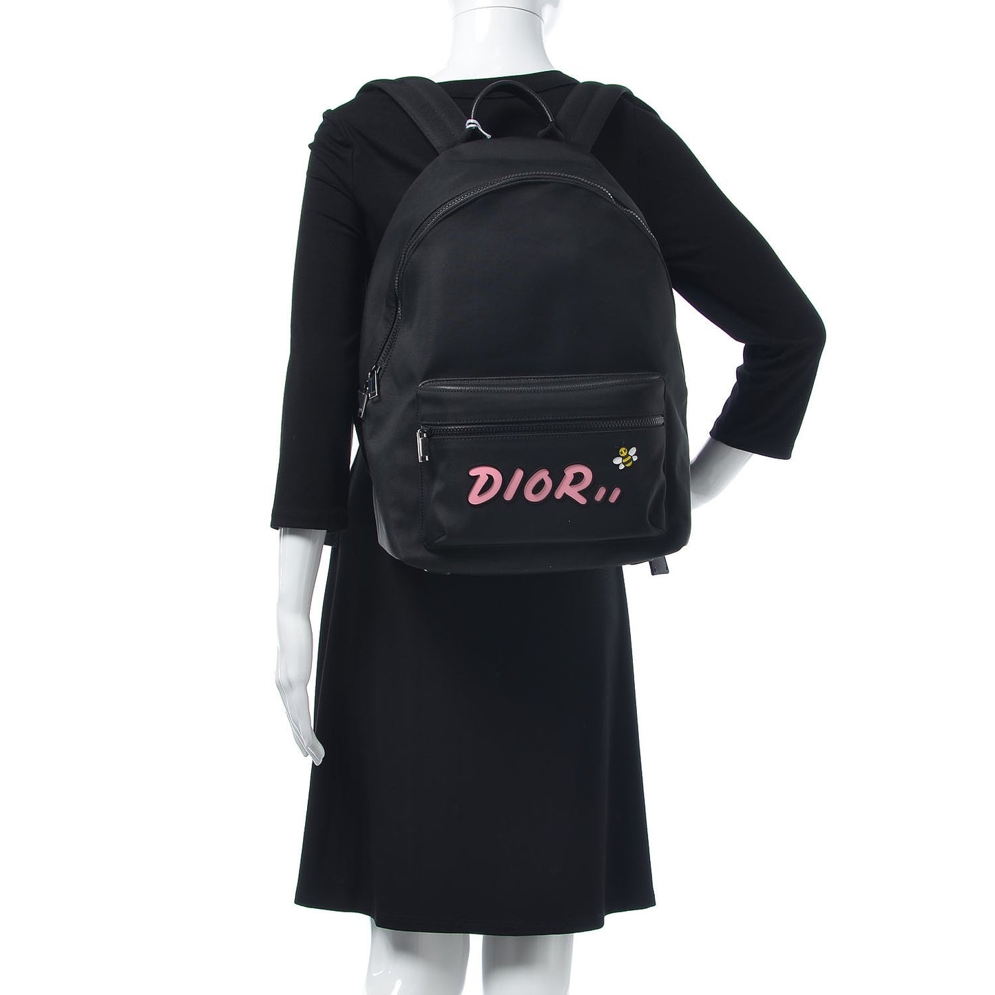 X KAWS Nylon Calfskin Logo Backpack Black