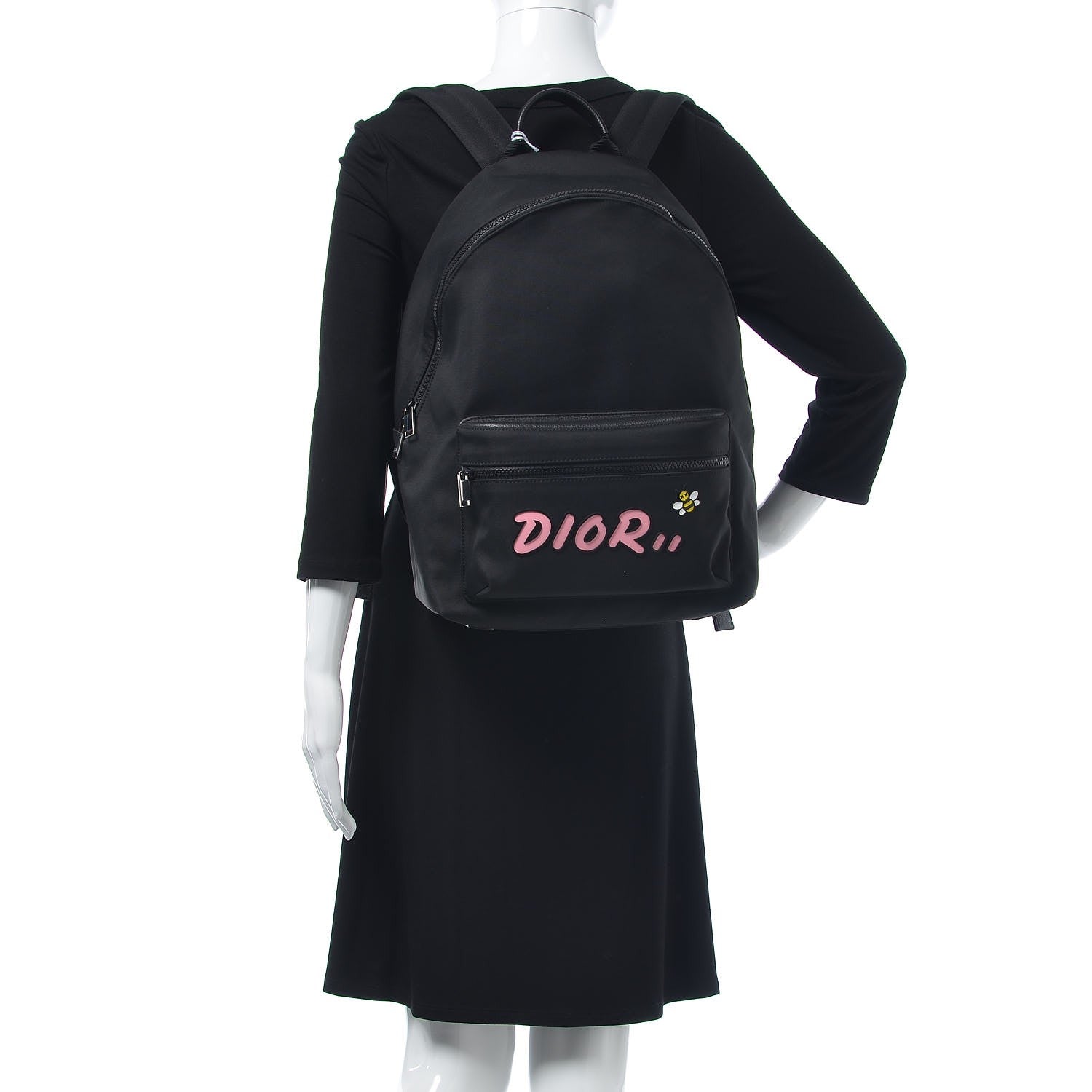 Christian Dior X KAWS Nylon Calfskin Logo Backpack Black 2 of 6