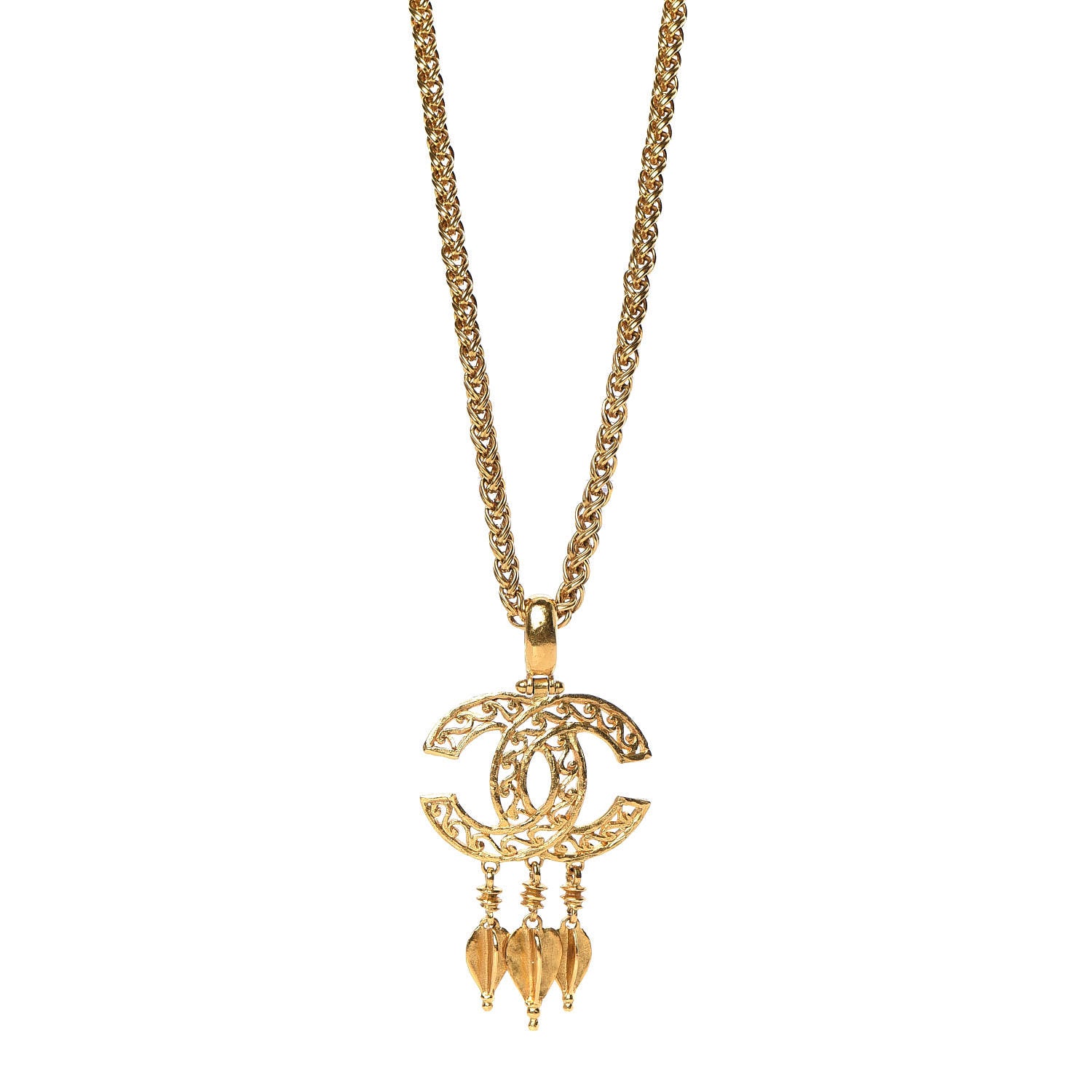 Chanel Fretwork CC Spindles Long Necklace Gold 1 of 5