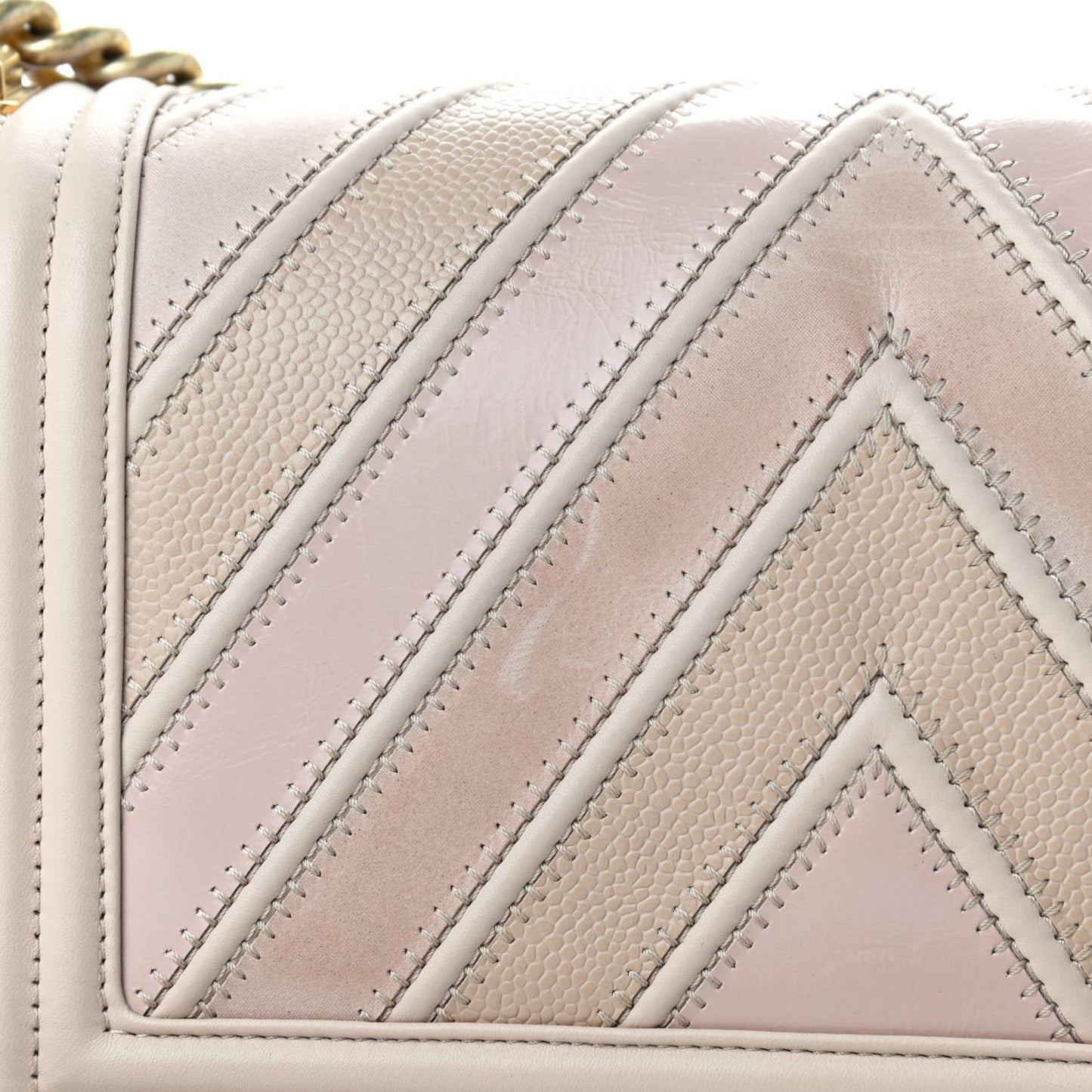 Caviar Suede Calfskin Chevron Medium Boy Flap Beige