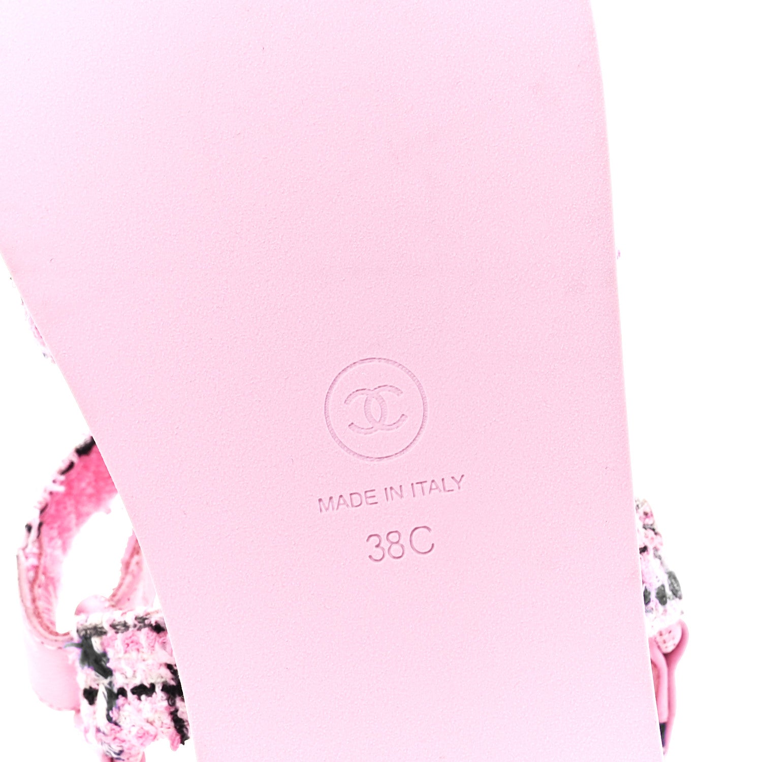 Chanel Tweed Lambskin Crystal CC Sandals 38 Pink Multicolor 5 of 8