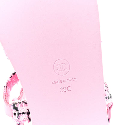 Chanel Tweed Lambskin Crystal CC Sandals 38 Pink Multicolor 5 of 8