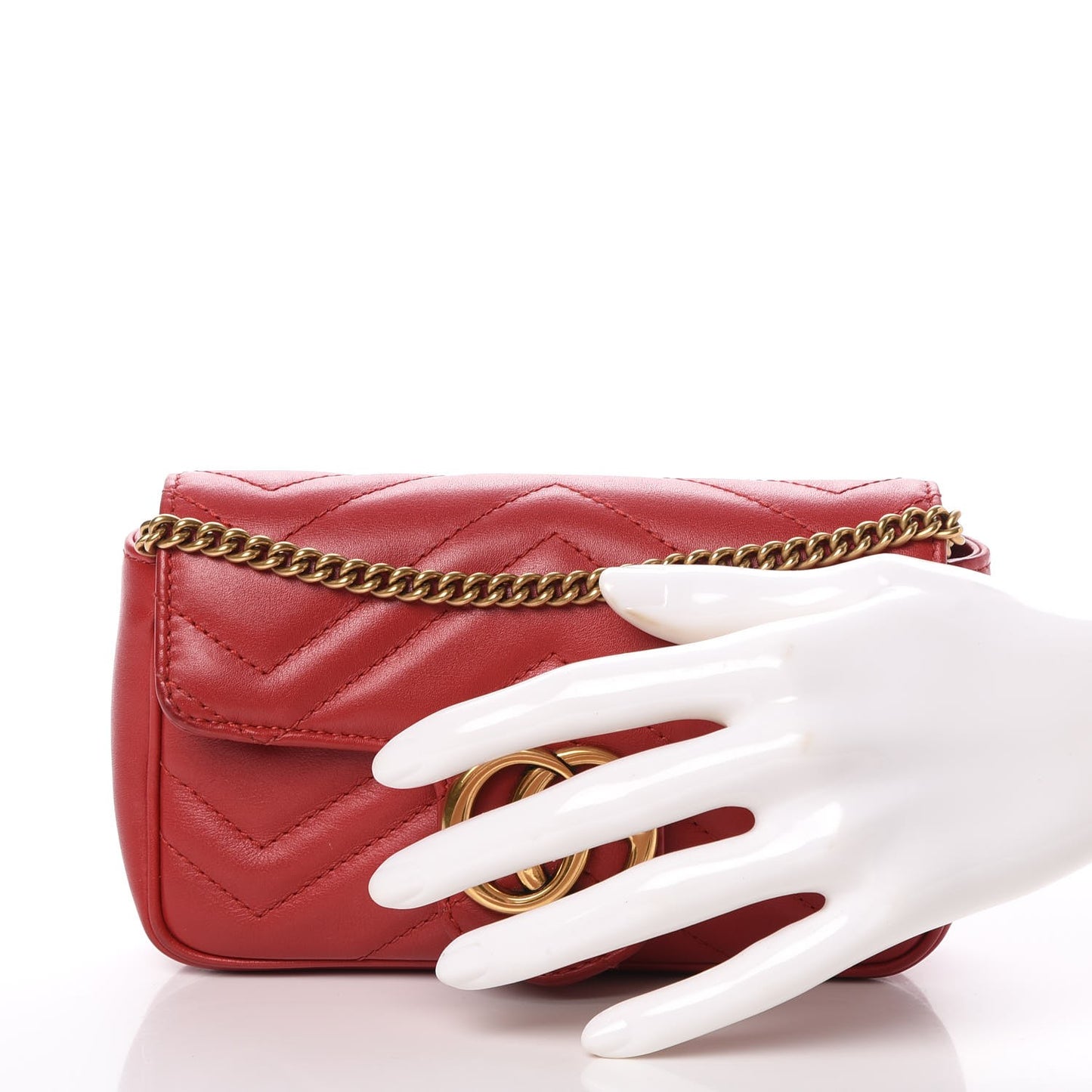 Calfskin Matelasse Super Mini GG Marmont Shoulder Bag Hibiscus Red