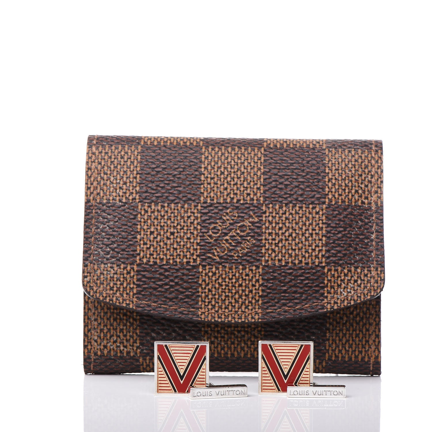 Louis Vuitton Sterling Silver Cufflinks and Damier Ebene Case 6 of 6