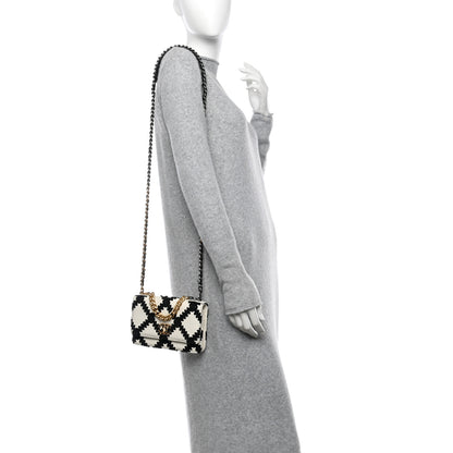 Chanel Calfskin Crochet Chanel 19 Wallet On Chain WOC White Black 3 of 12