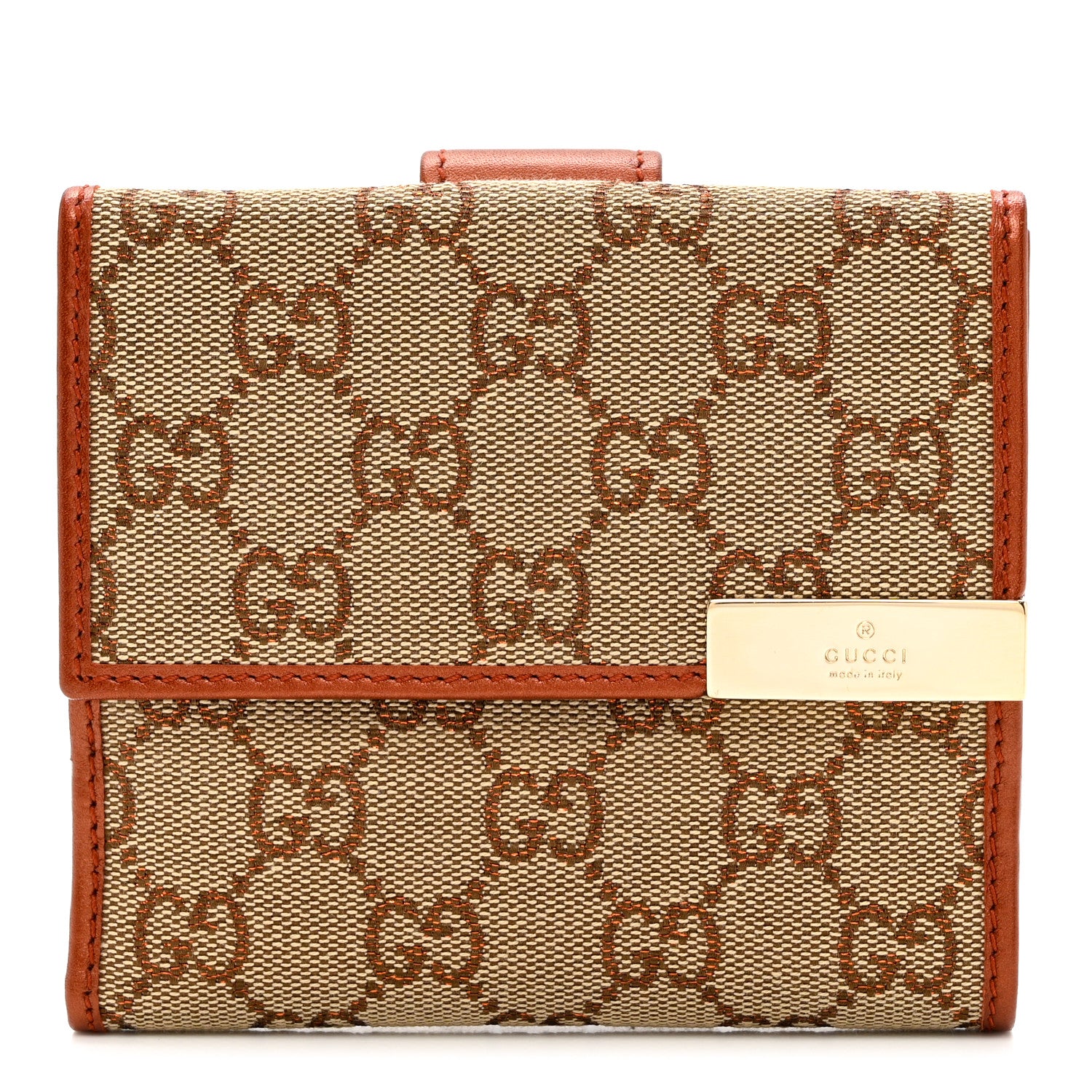 Gucci Monogram Metallic Calfskin Dice French Flap Wallet Bronze 1 of 6