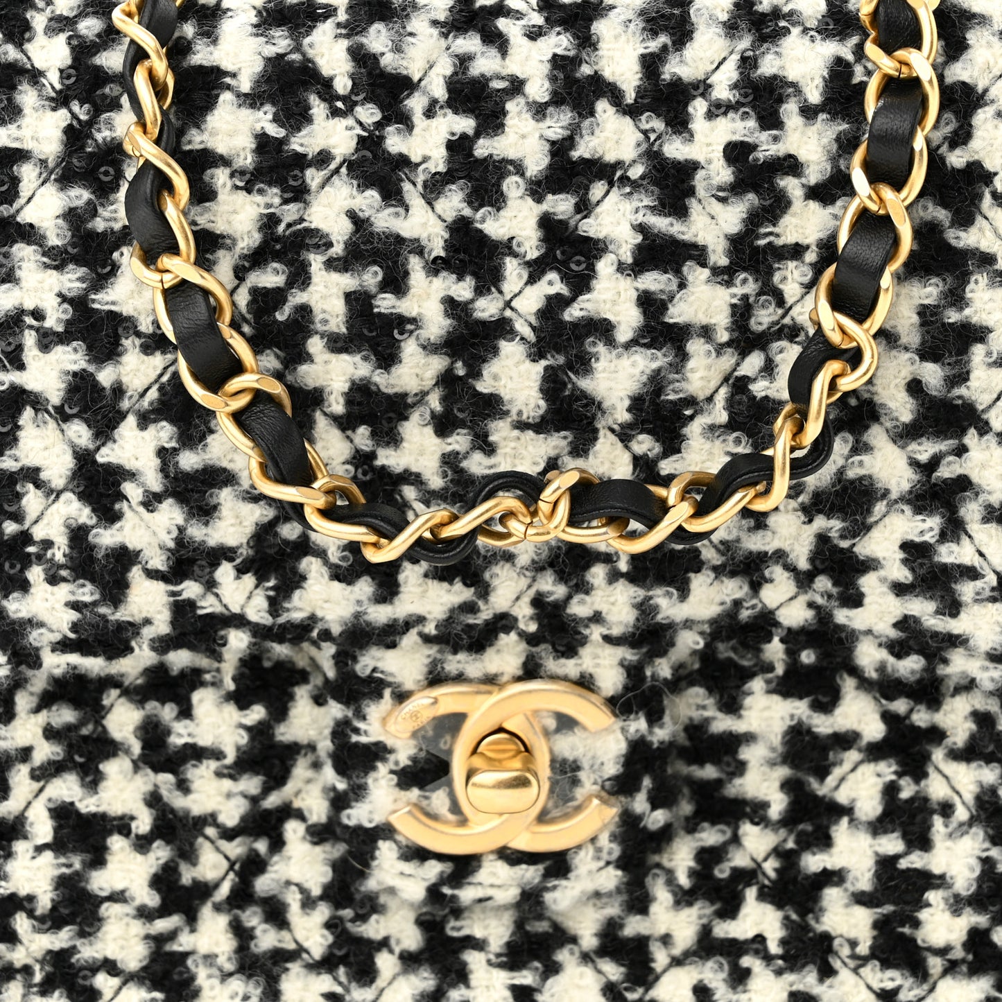 Tweed Houndstooth Mini Square Flap Black White