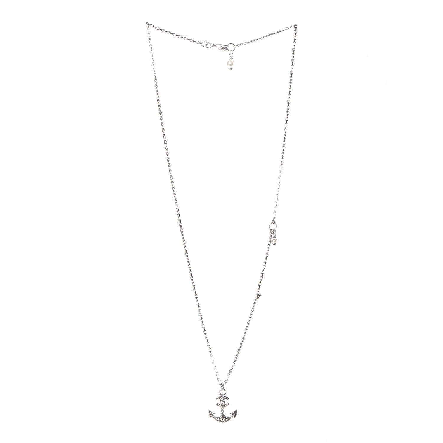 Chanel Crystal Anchor CC Pendant Necklace Silver 3 of 6