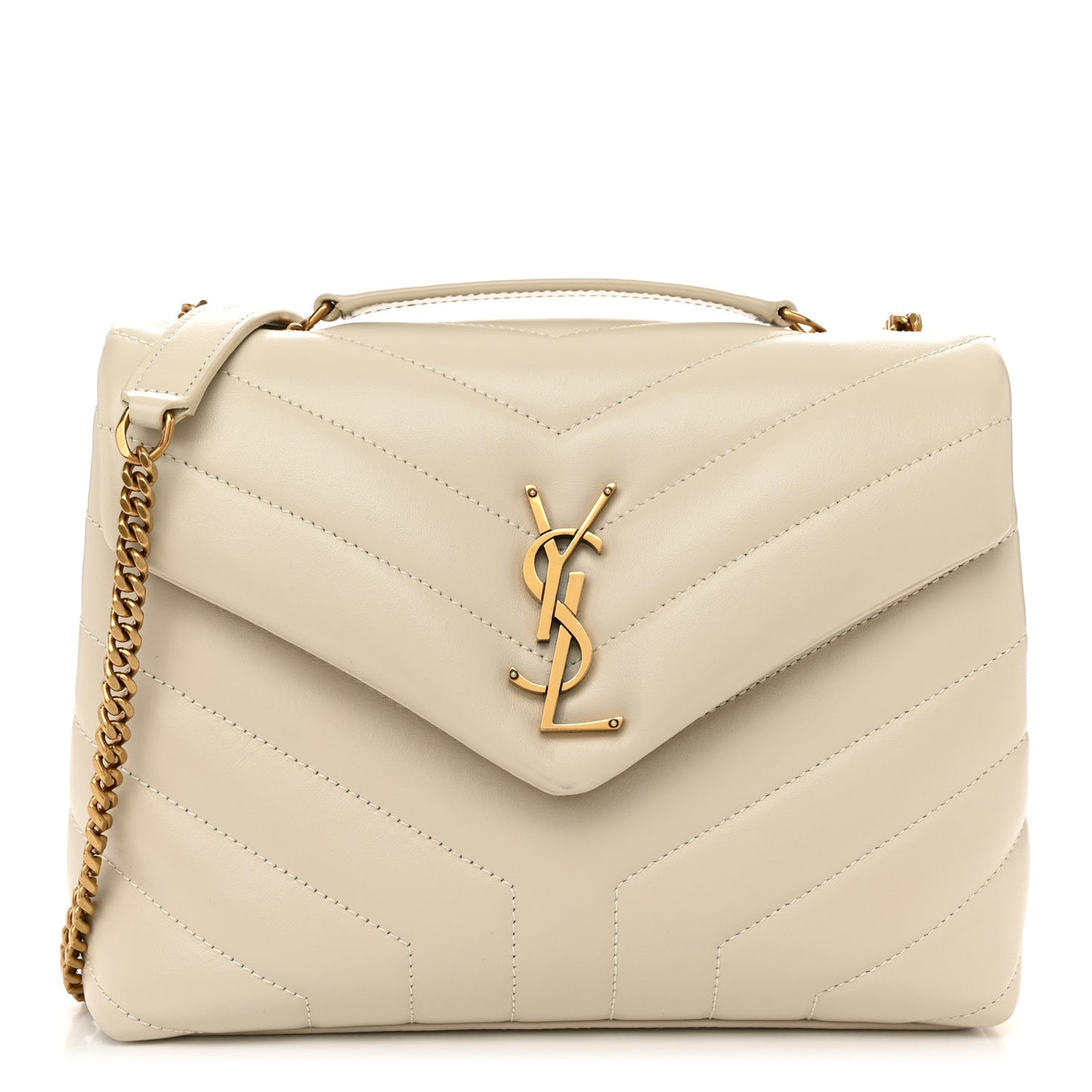 Calfskin Y Quilted Monogram Small Loulou Chain Satchel Crema Soft