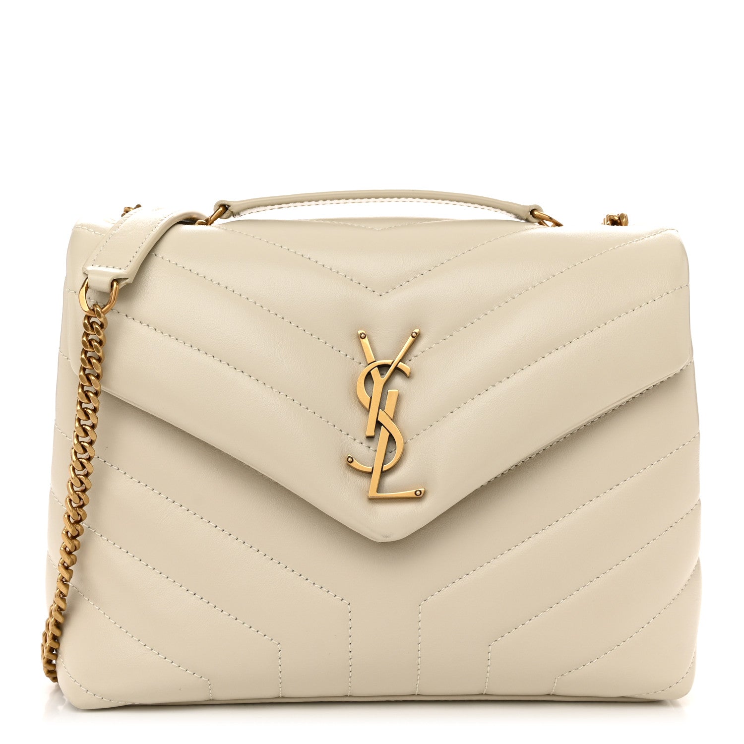 Saint Laurent Calfskin Y Quilted Monogram Small Loulou Chain Satchel Crema Soft 1 of 11
