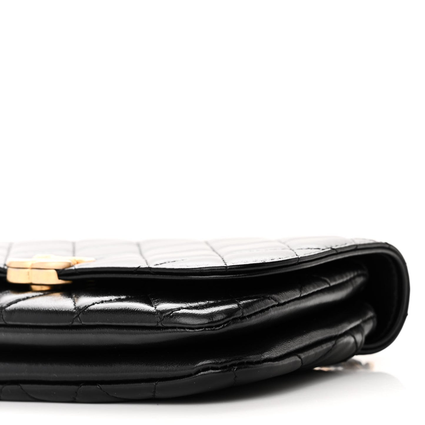 Shiny Lambskin Quilted Flap Phone Holder With Chain Black