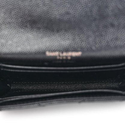 Saint Laurent Grain De Poudre Matelasse Chevron Small Monochrome Monogram Envelope Wallet Black 5 of 9